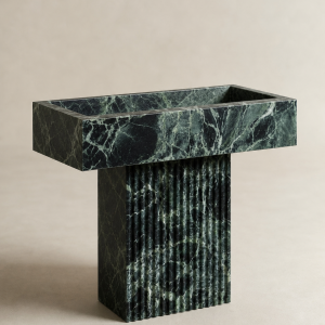 Rhythm Emerald green stone vanity, three-quarter reference view