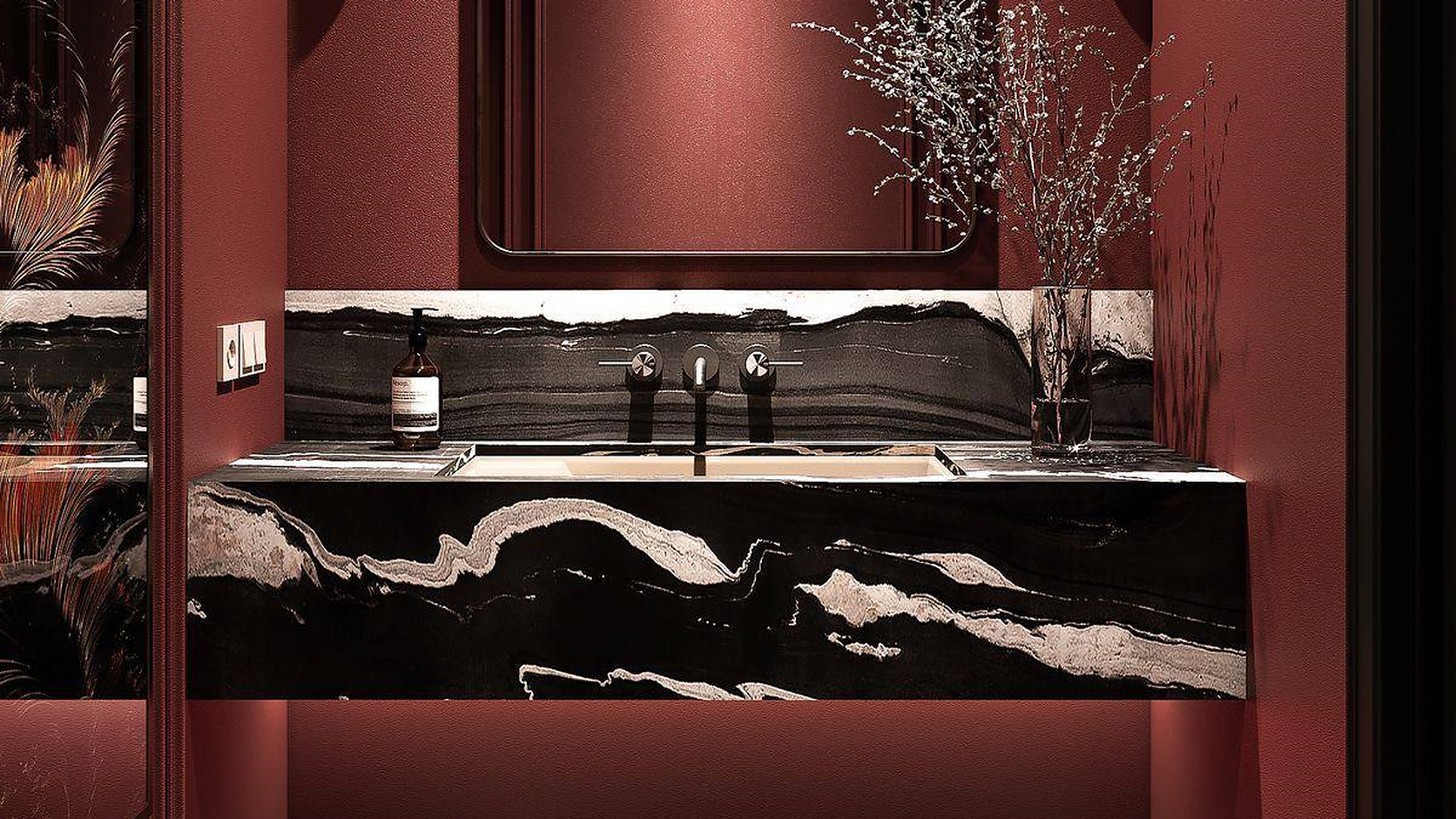 Black Horse Wave vanity in an architectural bathroom