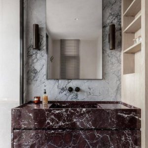 Rosso Levanto Horizon vanity in a bathroom