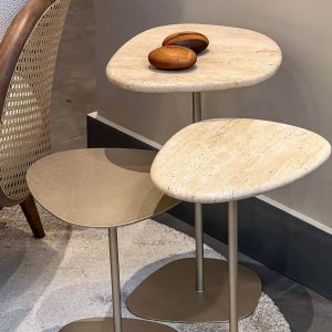 Light Leaf Travertine Side Table