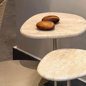 Light Leaf Travertine Side Table