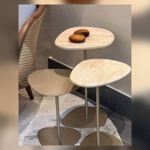 Light Leaf Travertine Side Table in a landscape view