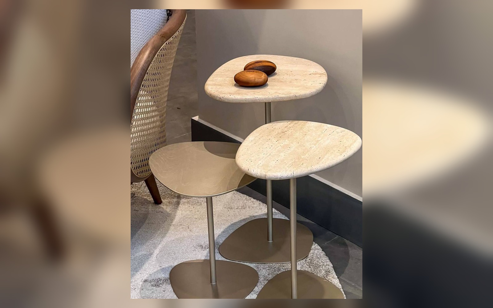 Light Leaf Travertine Side Table in a landscape view
